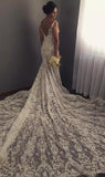 V-neck Sleeveless Mermaid Wedding Dresses Sexy Lace Appliques Bridal Gown WE0196