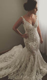 V-neck Sleeveless Mermaid Wedding Dresses  Sexy Lace Appliques Bridal Gown WE0196