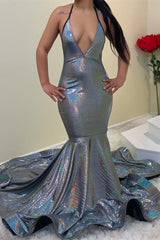 V-neck Spaghetti Straps Floor-length Mermaid Prom Dresses