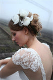 V-neck Summer Outdoor Wedding Dress Lace Cap Sleeve Open Back Bridal Gowns