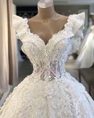 V-neck Wonderful Appliques Ball-Gown Wedding Dresses