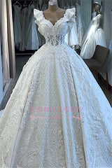 V-neck Wonderful Appliques Ball-Gown Wedding Dresses