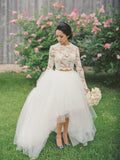 Vintage A-line Tulle Long Sleeve Bridal Gowns New Arrival Lace Sweep Train Wedding Dress