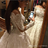 Vintage Ball Gown Lace Wedding Gowns Beaded Appliques Long Sleeves Lace Bride Dresses BA3212