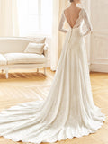 Vintage Mermaid Wedding Dresses Jewel Lace Satin Long Sleeve Sexy See-Through Bridal Gowns with Sweep Train