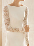 Vintage Mermaid Wedding Dresses Jewel Lace Satin Long Sleeve Sexy See-Through Bridal Gowns with Sweep Train