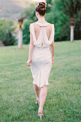 Vintage Wedding Short Bridesmaid Dresses Chiffon Hollow Back Wedding Reception Dress