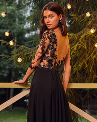 Whimsical Chiffon Black Lace Ruffles Split A-Line Prom Dresses