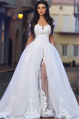 White A-Line Elegant Bride Dress Appliques Tulle Long Sleeves Wedding Dresss BA4426