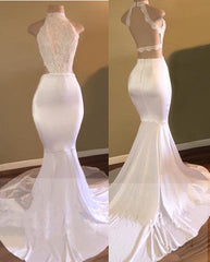 White High-Neck Evening Gown Sleeveless Newest Mermaid Prom Dress