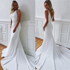 White Jewel Glorious Chapel-Train Sleeveless Mermaid Wedding Dresses