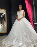 Women Jewel White Tulle Lace Sleeveless Ruffles A-Line Wedding Dresses