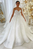 Women Sweetheart Ivory Satin Appliques A-Line Wedding Dresses