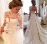 Zipper Lace Elegant High-Neck A-line Long-Sleeve Wedding Dress