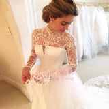 Zipper Lace Elegant High-Neck A-line Long-Sleeve Wedding Dress