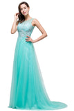 A-line Court Train Tulle Formal Dresses with Appliques