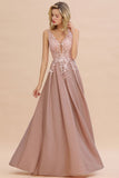 A-Line V-neck Floor-Length Tulle Sequined Formal Dress