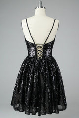 Glitter Black Lace Sequins Homecoming Dress