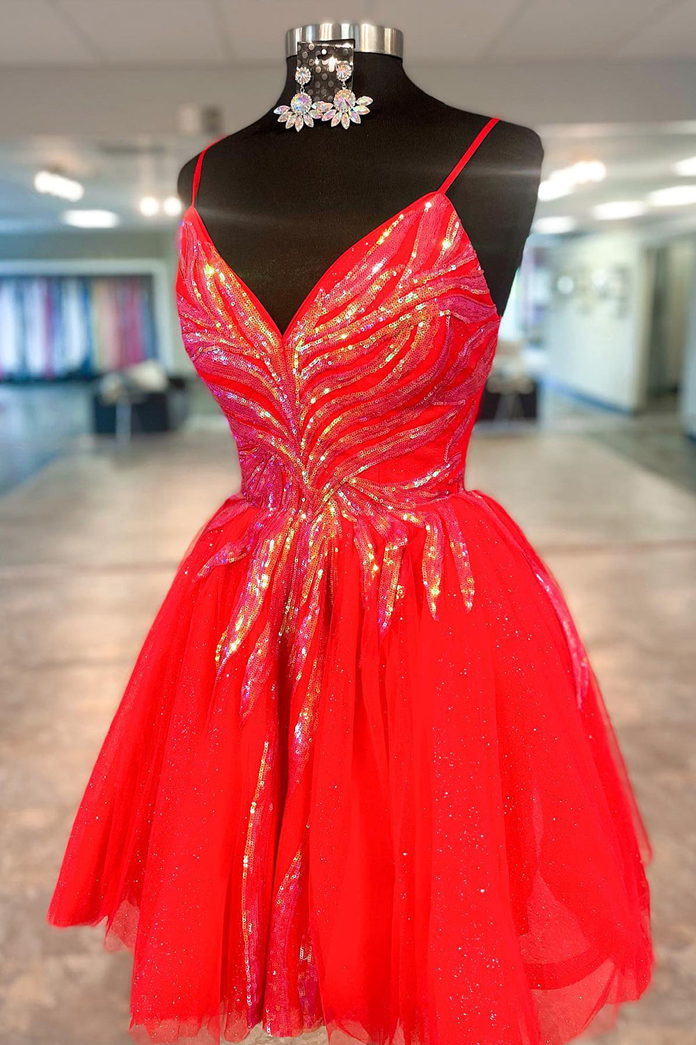 Glitter Red Sequined A-Line Short Homecoming Dress