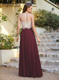 Elegant A-Line Floor-Length Chiffon Sleeveless Prom Dresses