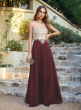 Elegant A-Line Floor-Length Chiffon Sleeveless Prom Dresses