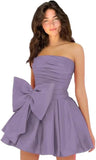 Amazing Sleeveless Pleats Short Homecoming Dresses with Bow