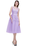 Gorgeous Knee-Length Sleeveless Tulle Prom Dress With Lace Appliques