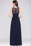 A-line Lace Sleeveless Prom Dress Long Chiffon Scoop On Sale