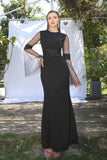 Elegant Black Jewel Long-Sleeves Mermaid Satin Formal Dress