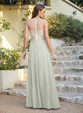 Elegant A-Line Floor-Length Chiffon Sleeveless Prom Dresses