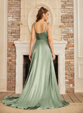 High Split Shiny Floor-Length Dresses with Spaghetti Straps-koscy