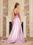 High Split Shiny Floor-Length Dresses with Spaghetti Straps-koscy