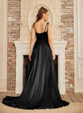 High Split Shiny Floor-Length Dresses with Spaghetti Straps-koscy