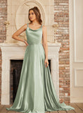 High Split Shiny Floor-Length Dresses with Spaghetti Straps-koscy