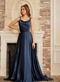 Beautiful A-Line Sleeveless Spaghetti Straps Satin Prom Dresses with Split