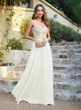 Elegant A-Line Floor-Length Chiffon Sleeveless Prom Dresses