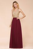 Fabulous Gold Appliques Party Dress Chiffon Lace Prom Long Ball Gown