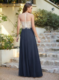 Elegant A-Line Floor-Length Chiffon Sleeveless Prom Dresses