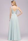 Beautiful V-Neck Sleeveless Floor-Length Chiffon A-Line Prom Dresses with Open Back