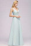 Beautiful V-Neck Sleeveless Floor-Length Chiffon A-Line Prom Dresses with Open Back