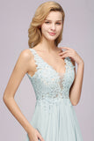 Beautiful V-Neck Sleeveless Floor-Length Chiffon A-Line Prom Dresses with Open Back