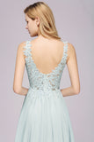 Beautiful V-Neck Sleeveless Floor-Length Chiffon A-Line Prom Dresses with Open Back