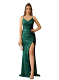 Sexy V-Neck Glitter Sequin Floor Length Dress with Slit-koscy