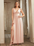 Sexy V-Neck Sleeveless Floor Length Dress with Slit-koscy