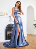 Stunning Spaghetti Straps Satin Floor Length Dress with Side Slit-koscy