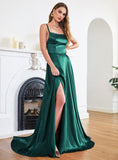 Stunning Spaghetti Straps Satin Floor Length Dress with Side Slit-koscy