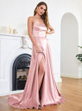 Stunning Spaghetti Straps Satin Floor Length Dress with Side Slit-koscy