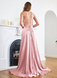 Stunning Spaghetti Straps Satin Floor Length Dress with Side Slit-koscy