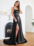 Stunning Spaghetti Straps Satin Floor Length Dress with Side Slit-koscy