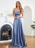 Stunning Spaghetti Straps Satin Floor Length Dress with Side Slit-koscy